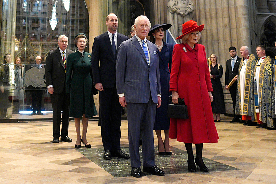 King Charles III and Queen Camilla, The Prince and Princess of Wales and The Princess Royal attending the annual Commonwealth Day Service of Celebration at Westminster Abbey, in London. 