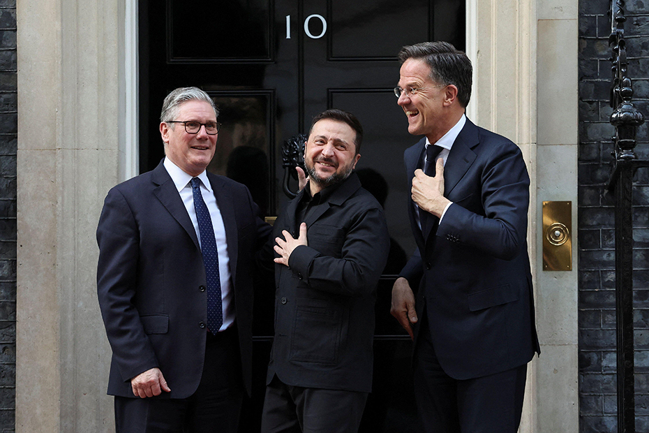 Prime Minister Sir Keir Starmer, Ukrainian President Volodymyr Zelensky and NATO Secretary General Mark Rutte meet at Number 10 Downing Street.
